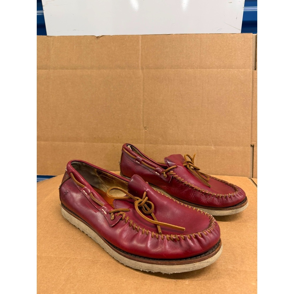 Frye Nathan Leather Tie Boat Shoes Slip On Loafers Burgundy Mens Size 11 US